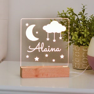 Moon and Stars Night Light, Night Light, Kids Bedroom, Nursery Night Light, Personalized Night Light, Childs Playroom, Gift For Kids image 5