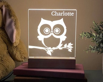 Personalized Owl Night Light, Kids Bedroom, Nursery Night Light, Personalized Night Light, Childs Playroom, Gift For Kids