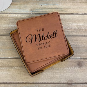 Personalized Coasters Set of 6, Leather Coasters, Housewarming Gift, Wedding Gift, Anniversary Gift, Bridal Shower Gift
