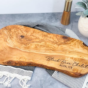 Olive Wood Custom Charcuterie Board, Personalized Cheese Board, Rustic Natural Edge Cutting Board, Personalized Wedding Gift, Couples Gift image 7