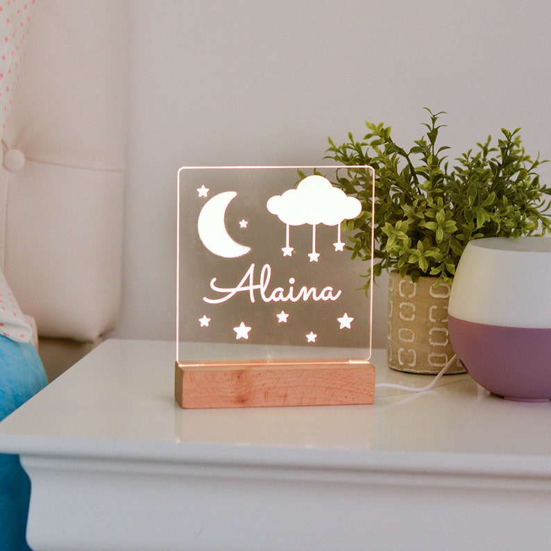 Moon and Stars Night Light, Night Light, Kids Bedroom, Nursery Night Light, Personalized Night Light, Childs Playroom, Gift For Kids image 5