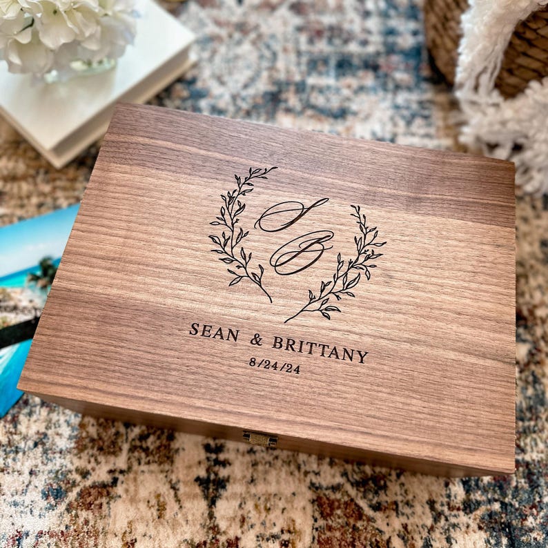 Personalized Walnut Keepsake Box, Wedding Memory Box, Wedding Keepsake Box, Anniversary Gift, Bridal Shower Gift, Gift For Couple image 13