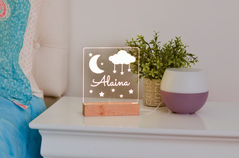 Moon and Stars Night Light Night Light Kids Bedroom Nursery image 0