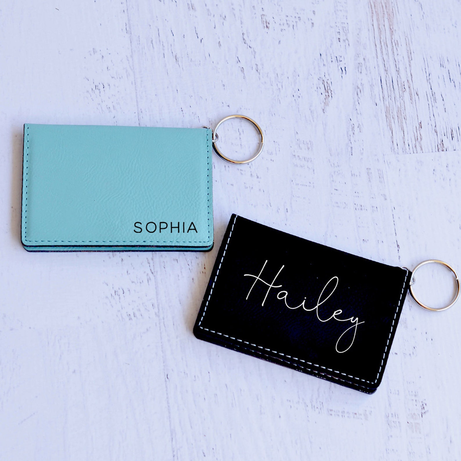 Personalized Keychain Wallet Custom ID Holder Leather Etsy