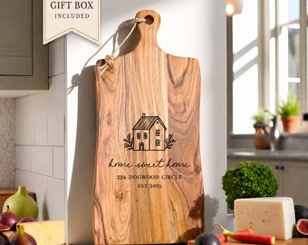 Personalized Cutting Board Housewarming Gift, Custom Engraved Acacia Charcuterie Board, Realtor Closing Gift, New Home Gift for Couple