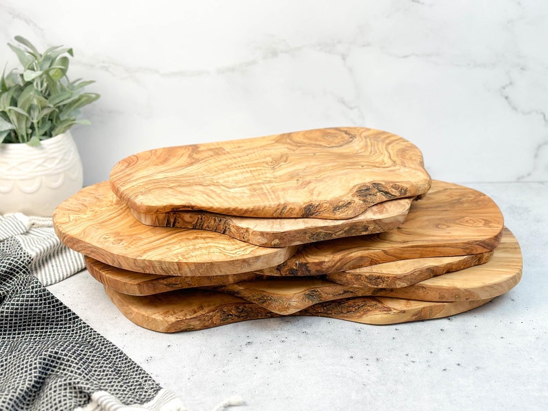 Olive Wood Custom Charcuterie Board, Personalized Cheese Board, Rustic Natural Edge Cutting Board, Personalized Wedding Gift, Couples Gift image 8