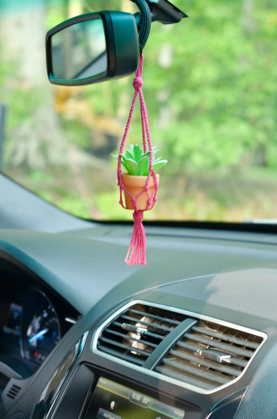 Boho Car Accessories, Car Plant Hanger, Mini Macrame Faux