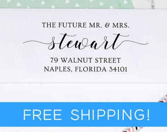 Custom Address Stamp - Self Ink Return Address Stamp - Wedding Stamp - Save The Date - Future Mr. & Mrs. Stamp (D373)