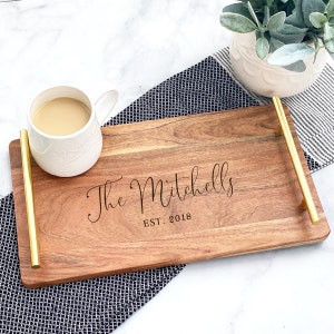 Wooden Serving Tray, Personalized Serving Tray with Handles, Wooden Coffee Serving Tray, Wedding Gift, Coffee Table Home Decor, Breakfast