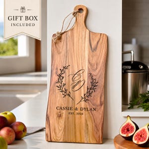 Personalized Acacia Cutting Board, Custom Engraved Charcuterie Board, Wedding Gift for Couple, Housewarming Gift & Christmas Gift immagine 1