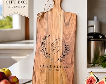 Personalized Acacia Cutting Board, Custom Engraved Charcuterie Board, Wedding Gift for Couple, Housewarming Gift & Christmas Gift