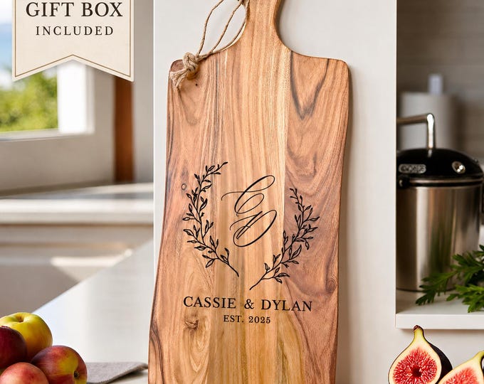 Personalized Acacia Cutting Board, Custom Engraved Charcuterie Board, Wedding Gift for Couple, Housewarming Gift & Christmas Gift