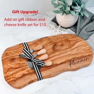 Olive Wood Custom Charcuterie Board, Personalized Cheese Board, Rustic Natural Edge Cutting Board, Personalized Wedding Gift, Couples Gift image 5