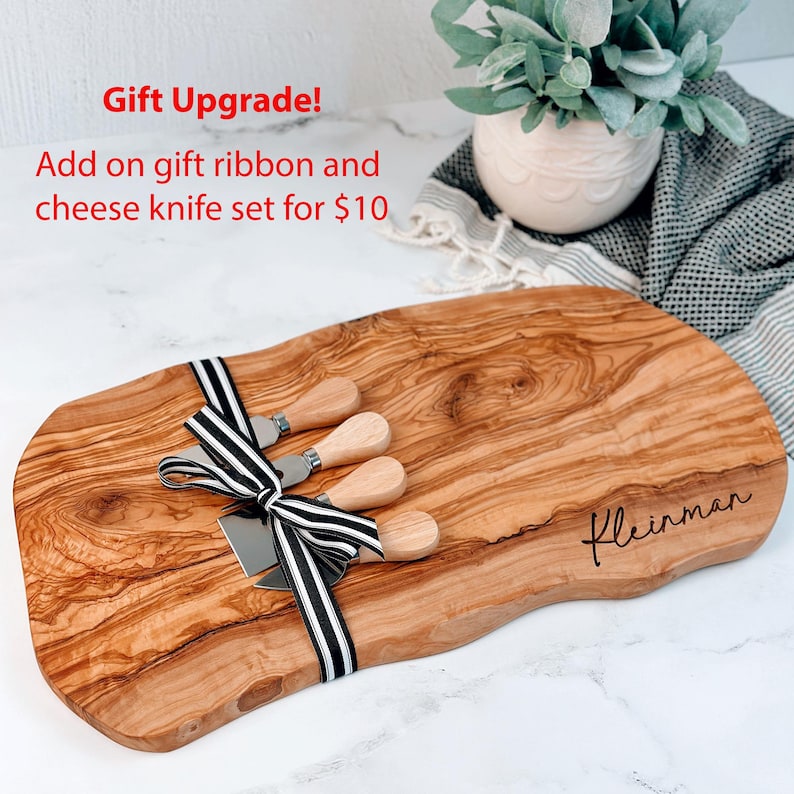 Olive Wood Custom Charcuterie Board, Personalized Cheese Board, Rustic Natural Edge Cutting Board, Personalized Wedding Gift, Couples Gift image 5