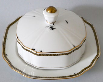 Chitins Gloss - Bowl With Lid - Vintage Porcelain Handpainted With Ants