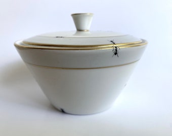 Chitins Gloss - Sugar Bowl - Vintage Porcelain - Handpainted With Ants