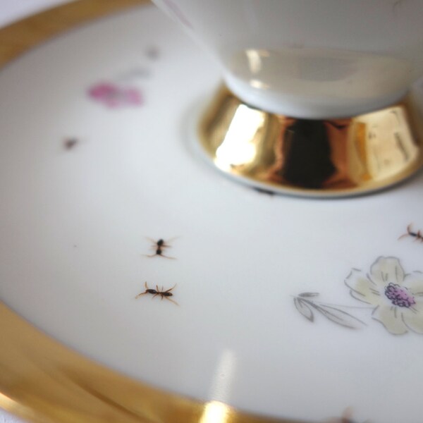 Teacup - chitin gloss - vintage with ants handpainted porcelain