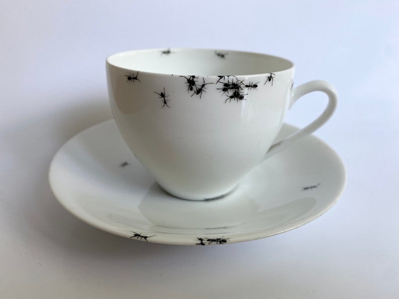 Chitins Gloss Cup Vintage Porcelain Handpainted With Ants image 1