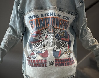Vintage NHL Avalanche & Panthers Stanley Cup Denim Jacket
