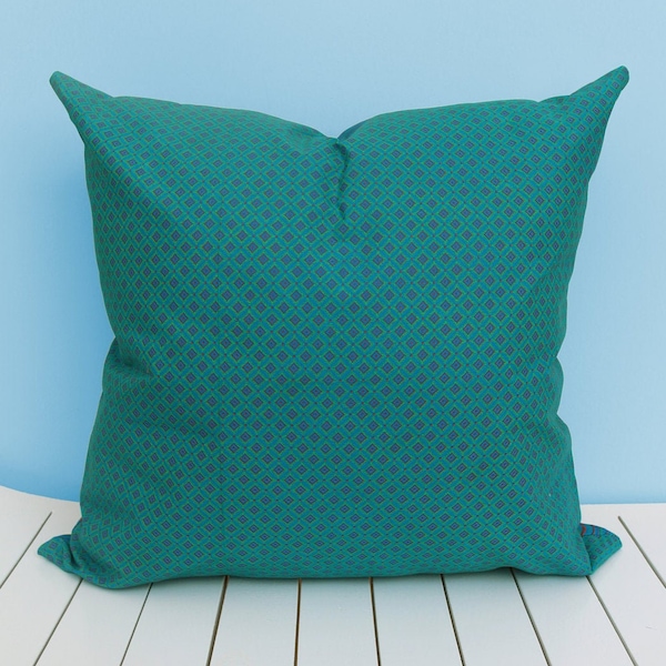 Turquoise with hints of red and green African Shweshwe scatter cushion in 2 sizes. African decor, African cushion cover, Shweshwe cushion