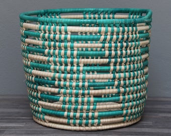 Funky African turquoise and natural storage basket capable of storing pretty much anything and everything!