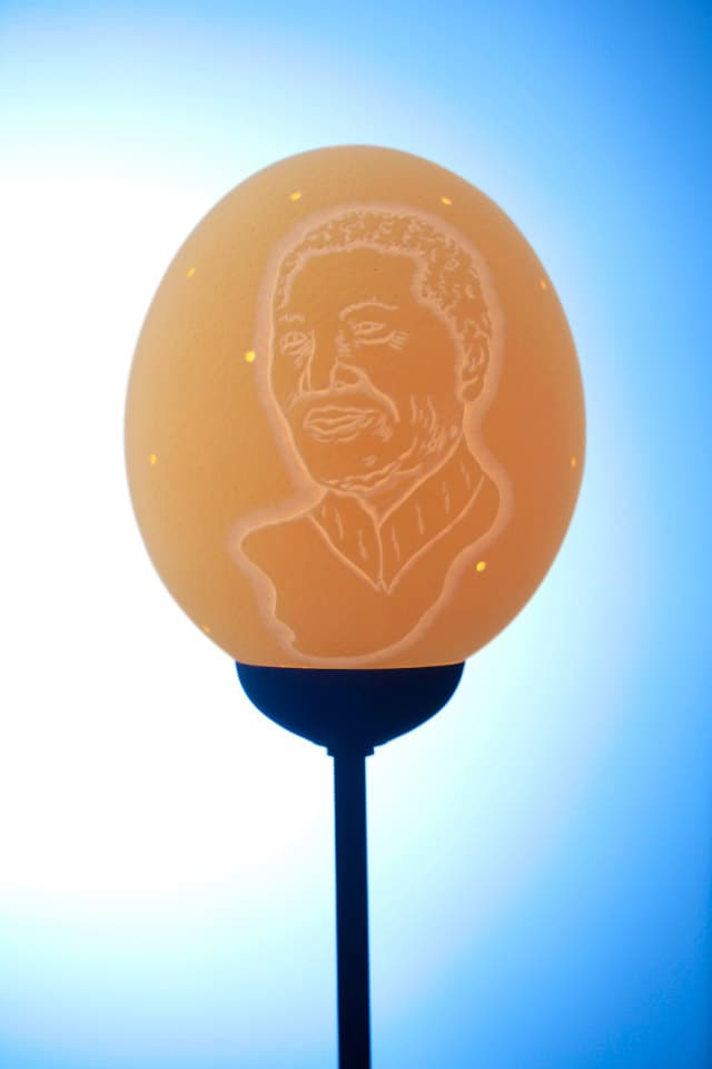 ビッグ5とマンデラのダチョウの卵の殻ランプ：美しく彫られたダチョウ
