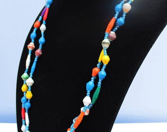 Hand-crafted paper beaded African necklace, colourful multi-strand or red necklace, traditional African jewelry, ethnic African accessories