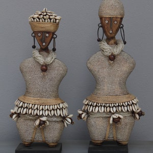 Choose from a set, single male / female silver Namji fertility dolls: beautifully crafted wooden dolls set on a wooden base clothed in beads Set of male & female