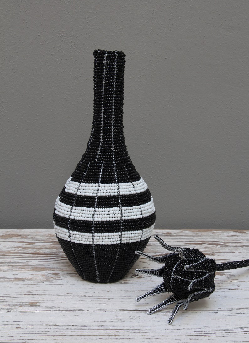 Black & white beaded decorative vase this striking decorative Etsy