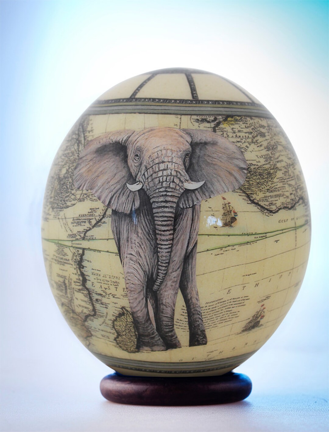 Decoupage Elephant Ostrich Egg the Majestic African Elephant Poses in
