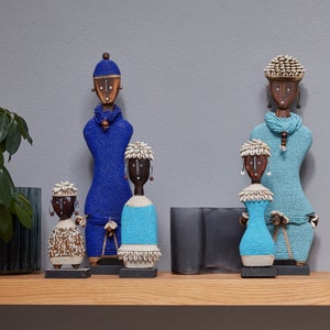 Choose from a set, single male / female silver Namji fertility dolls: beautifully crafted wooden dolls set on a wooden base clothed in beads image 3