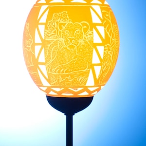 Ndebele Big 5 themed ostrich egg Lamp: elephant, rhinoceros, buffalo, lion and leopard stylishly handcarved on a ostrich eggshell