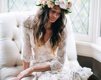 Boho wedding dress, Lace wedding dress, Hippie wedding dress, Vintage wedding dress, Bohemian wedding, Rena dress by Kite and Butterfly