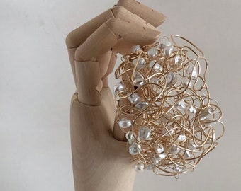 14k Gold Fill Wire and Fresh Water Pearl Bracelet