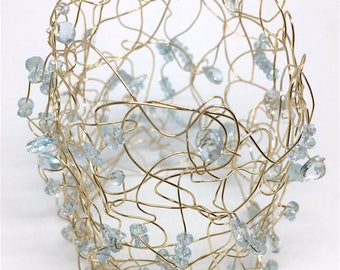 14K Gold Fill Wire Wrap Bracelet with Blue Topaz Gemstones