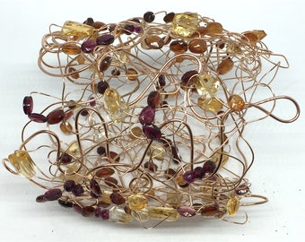 Rose gold wire wrap bracelet with semi-precious stones