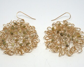 14k Gold Fill Wire Wrap Earring with Yellow Diamond Nuggets