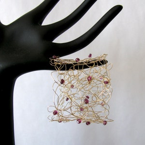 14k Gold Wire Wrap Bracelet with Rhodolite Garnet Gemstones image 1