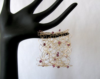 14k Gold Wire Wrap Bracelet with Rhodolite Garnet Gemstones