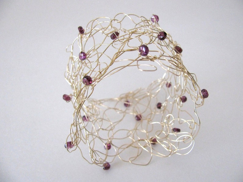 14k Gold Wire Wrap Bracelet with Rhodolite Garnet Gemstones image 4