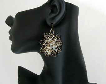 14k Gold Fill Wire Wrap Earring with Blue Topaz Gemstones