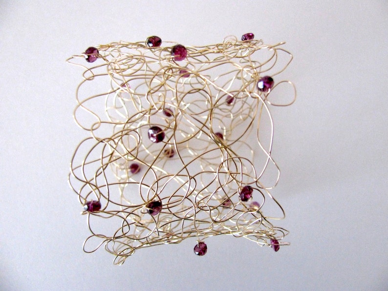 14k Gold Wire Wrap Bracelet with Rhodolite Garnet Gemstones image 3