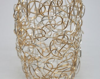 14k Gold and Sterling Silver Wire Wrap Wide Bracelet