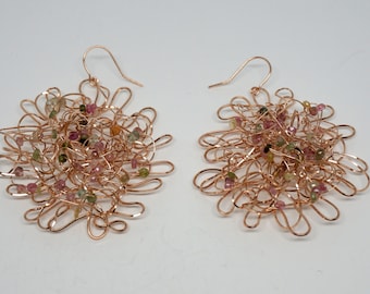 14k Rose Gold Fill Wire Wrap Earring with Tourmaline Gemstones