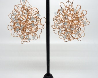 14k Rose Gold Fill Wire Wrap Earring with Blue Topaz Gemstones