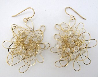 14k Gold Fill Wire Wrap Earring with White Topaz Gemstones