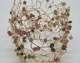 Tourmaline Gemstone 14k Gold Wire Wrap Bracelet