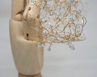14k Gold Wire Wrap Bracelet with Blue Topaz Gemstones