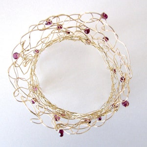 14k Gold Wire Wrap Bracelet with Rhodolite Garnet Gemstones image 5