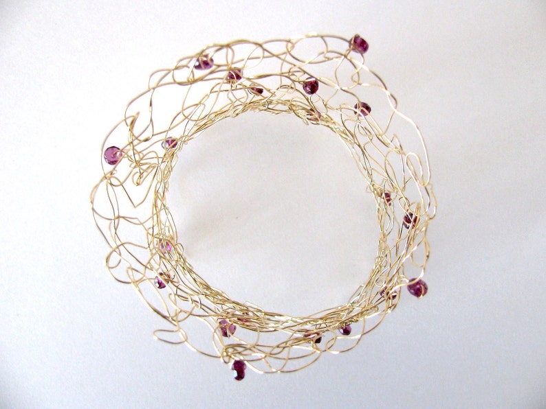 14k Gold Wire Wrap Bracelet with Rhodolite Garnet Gemstones image 5